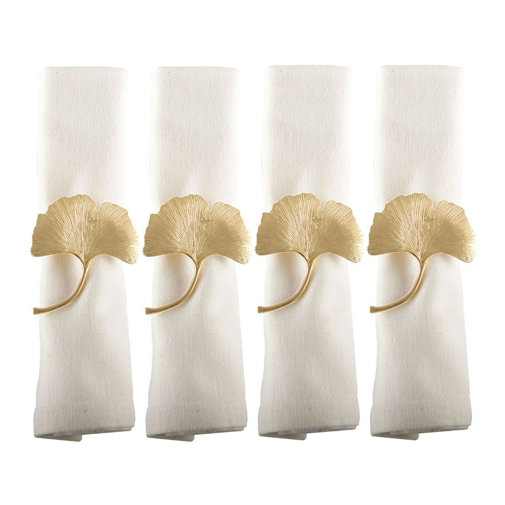 Set von 4 Runden goldener Ginkgoshandtücher