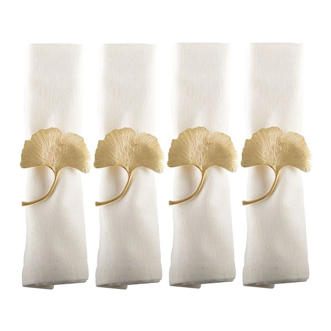 Set von 4 Runden goldener Ginkgoshandtücher