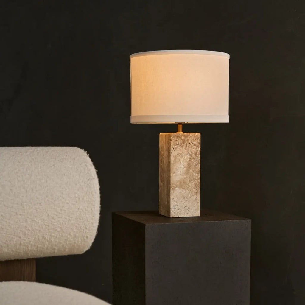 Rosie Travertinlampe | Baumwollschirm und elegantes Design H:49cm