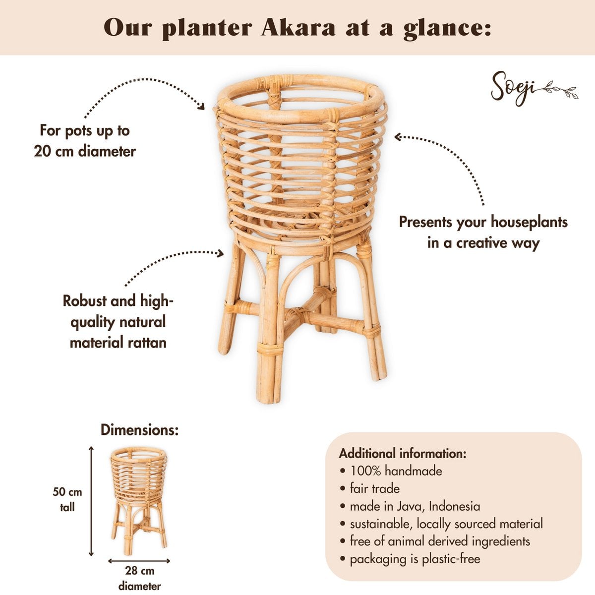 Rattan Pflanzgefäß AKARA natürlich
