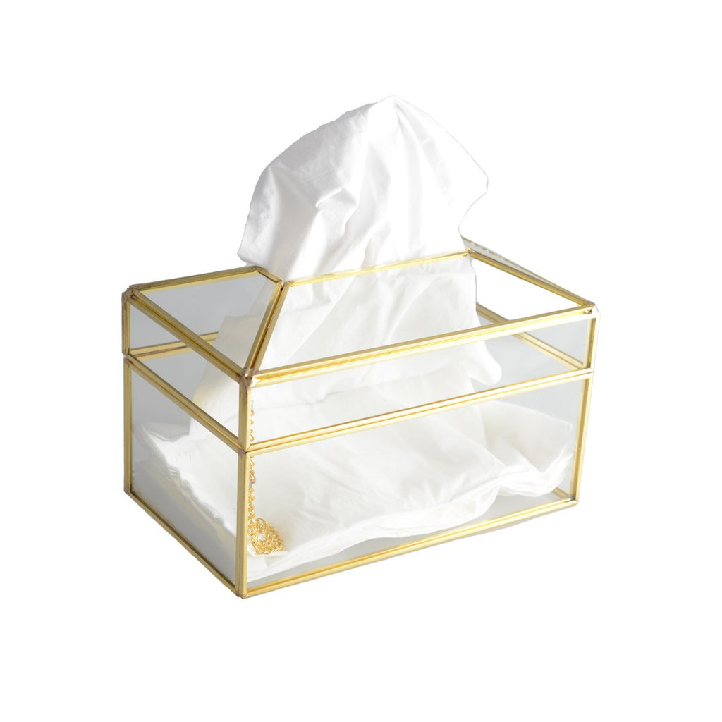 Transparente Quadrat -Taschentuch -Box Goldene Kante 23x13x13cm