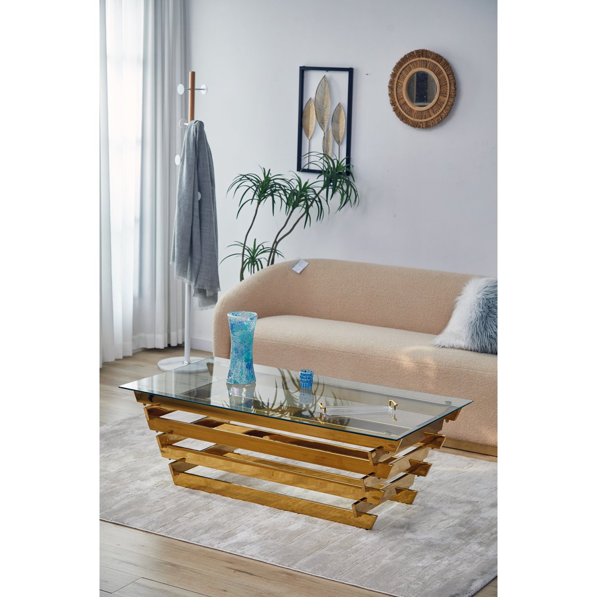 Couchtisch 130x70 cm Gold/Klarglas