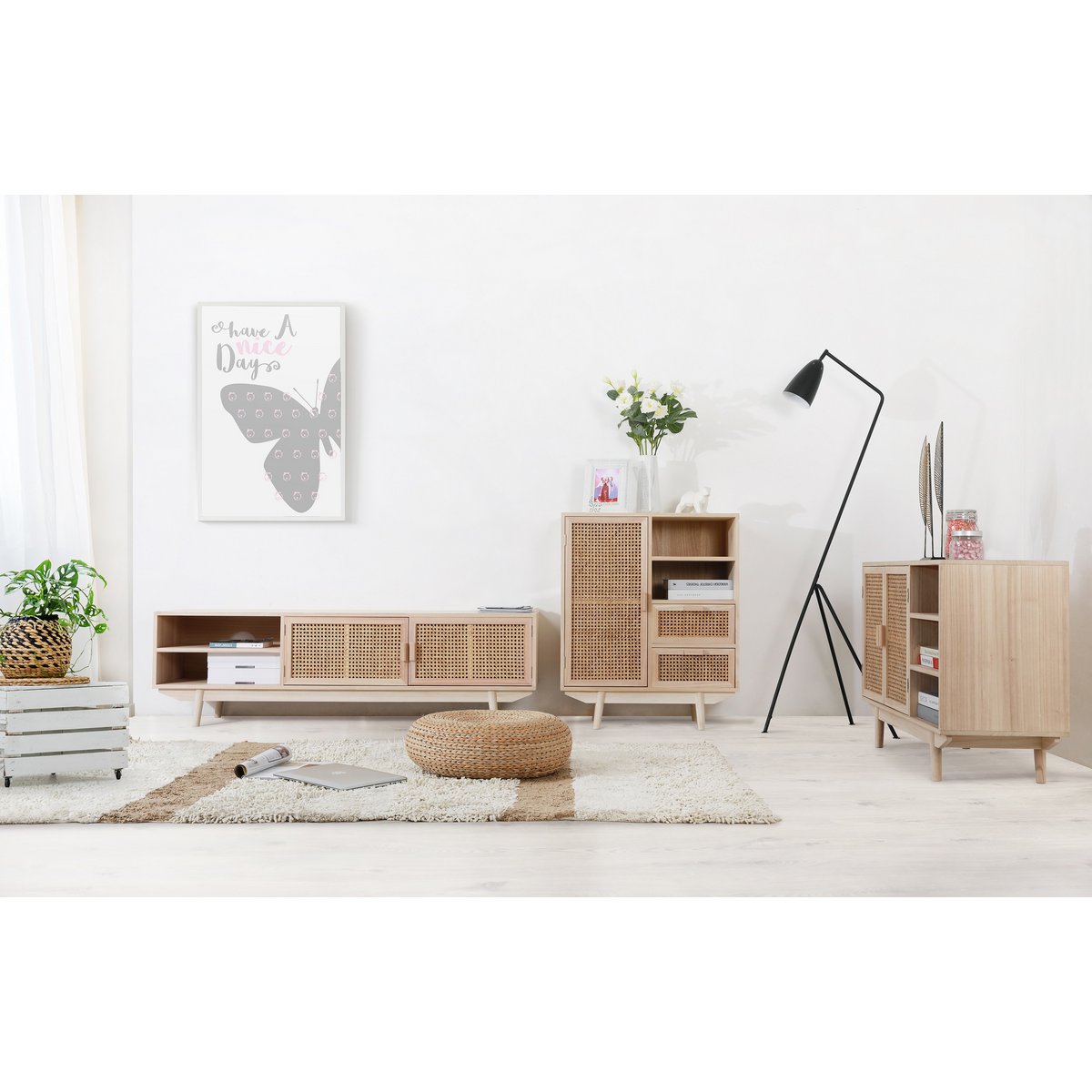 Sideboard 100x36 cm Rattangeflecht