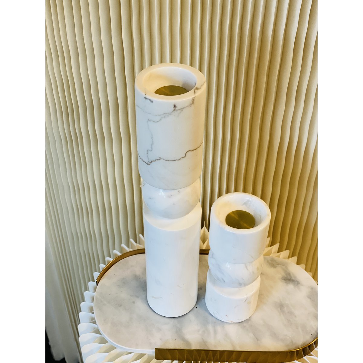 Marmor Kerzenhalter Weiß | Luxuriöser Teelichthalter aus echtem Marmor | H19,5 cm