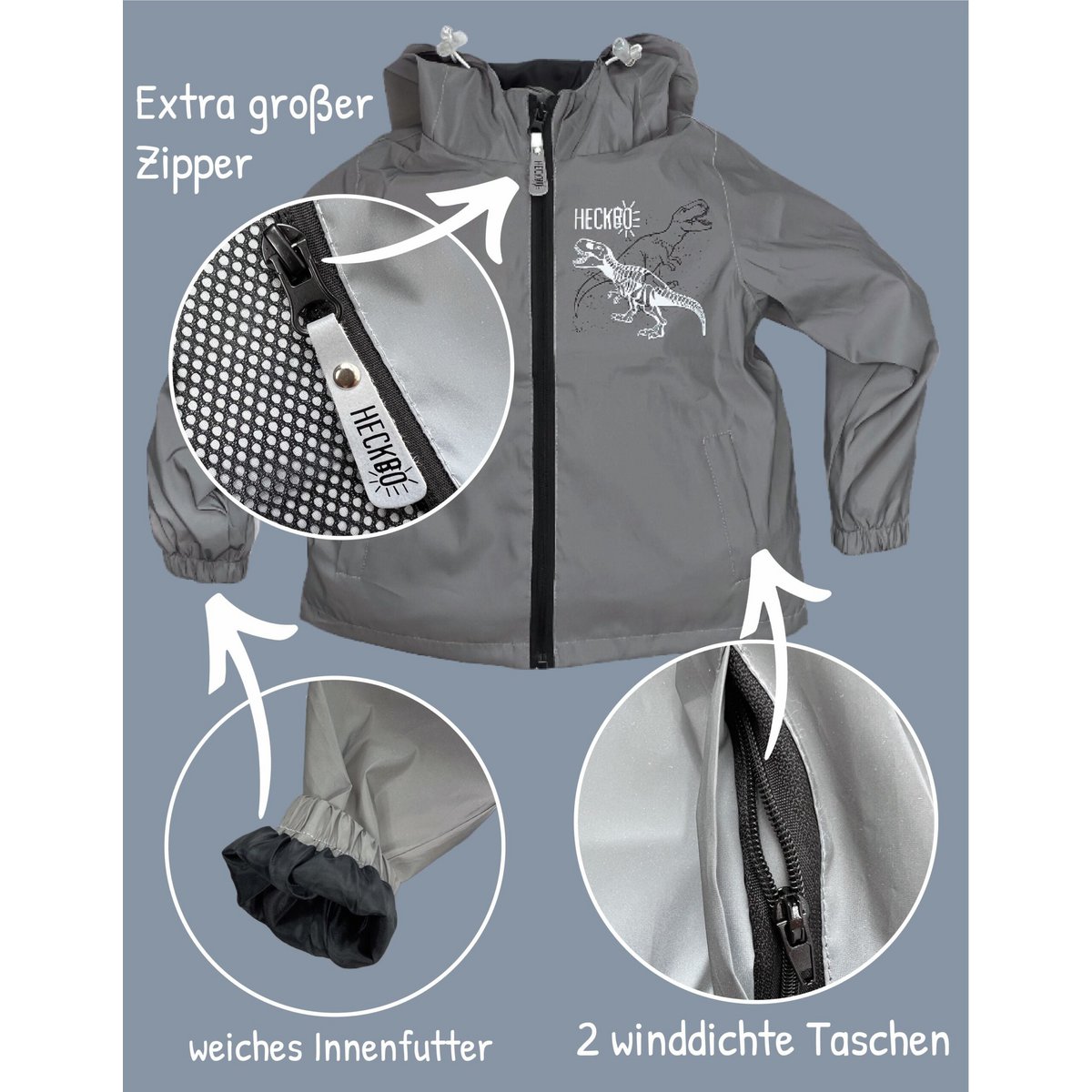 Wasserdichte Kinderjacke mit Kapuze und Taschen
