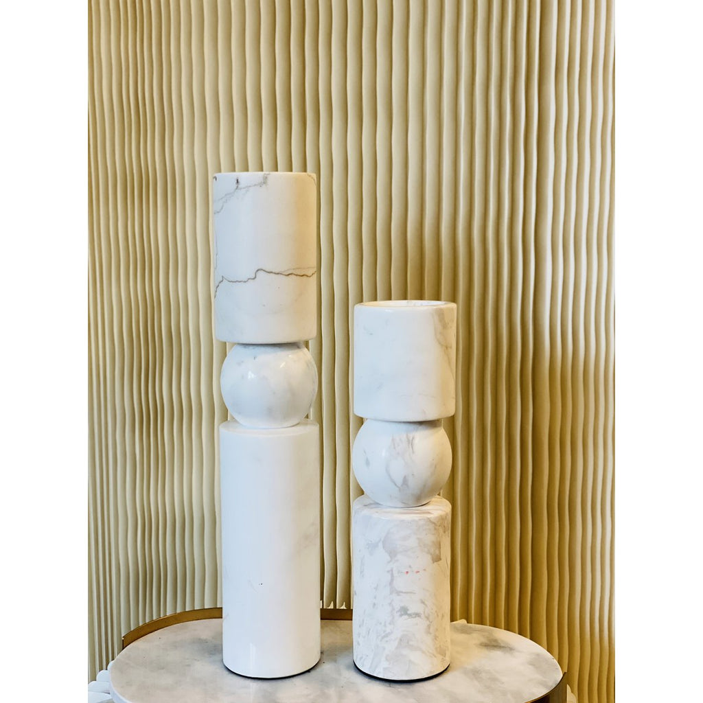 Marmor Kerzenhalter Weiß | Luxuriöser Teelichthalter aus echtem Marmor | H19,5 cm