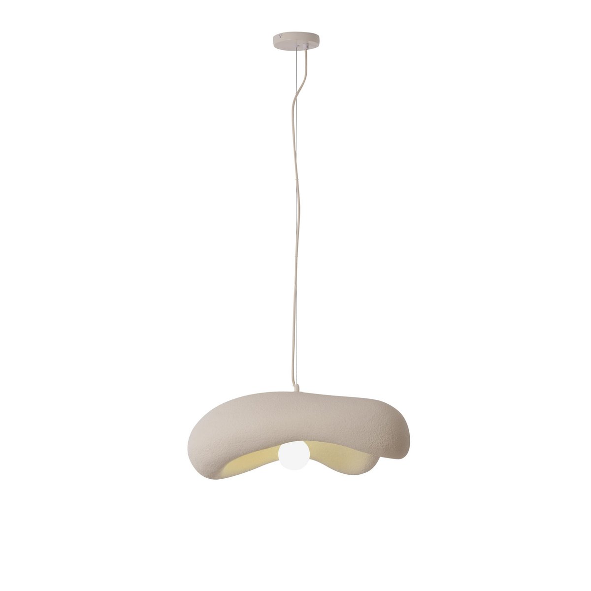 Hana Hängelampe Beige 60 cm – Detailansicht GFK-Material, Japandi-Stil, warmes diffuses Licht
