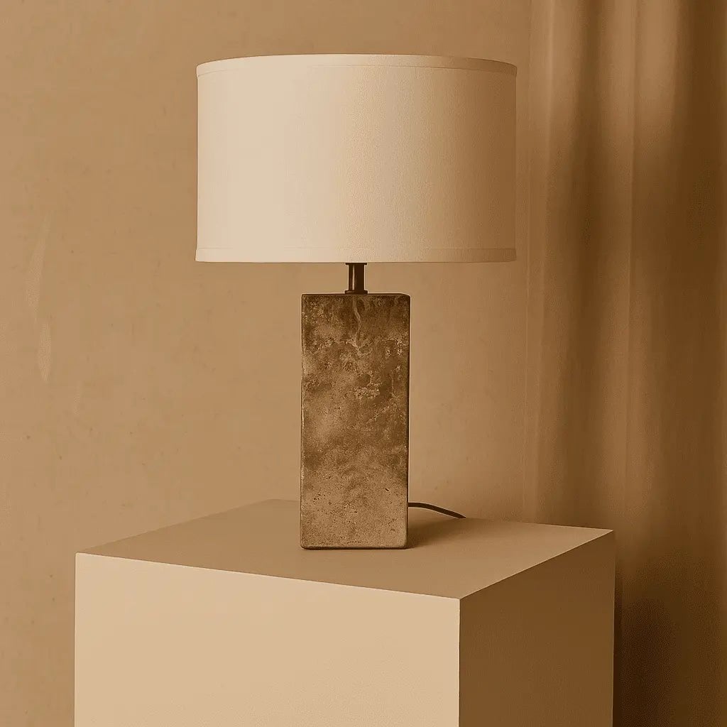 Rosie Travertinlampe | Baumwollschirm und elegantes Design H:49cm