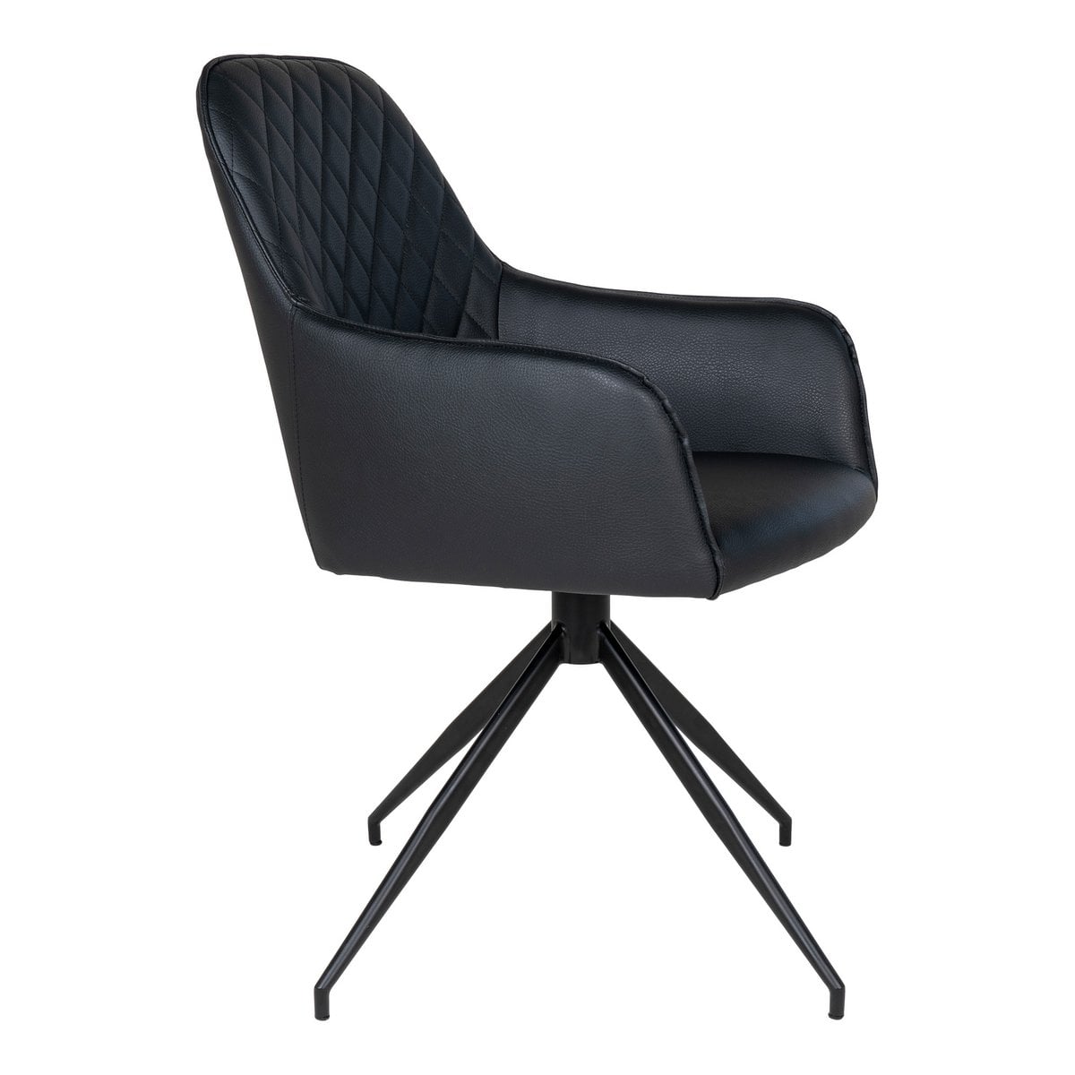 Harbo Esszimmerstuhl mit Drehgelenk – Schwarz, PU-Leder, schwarze Metallbeine