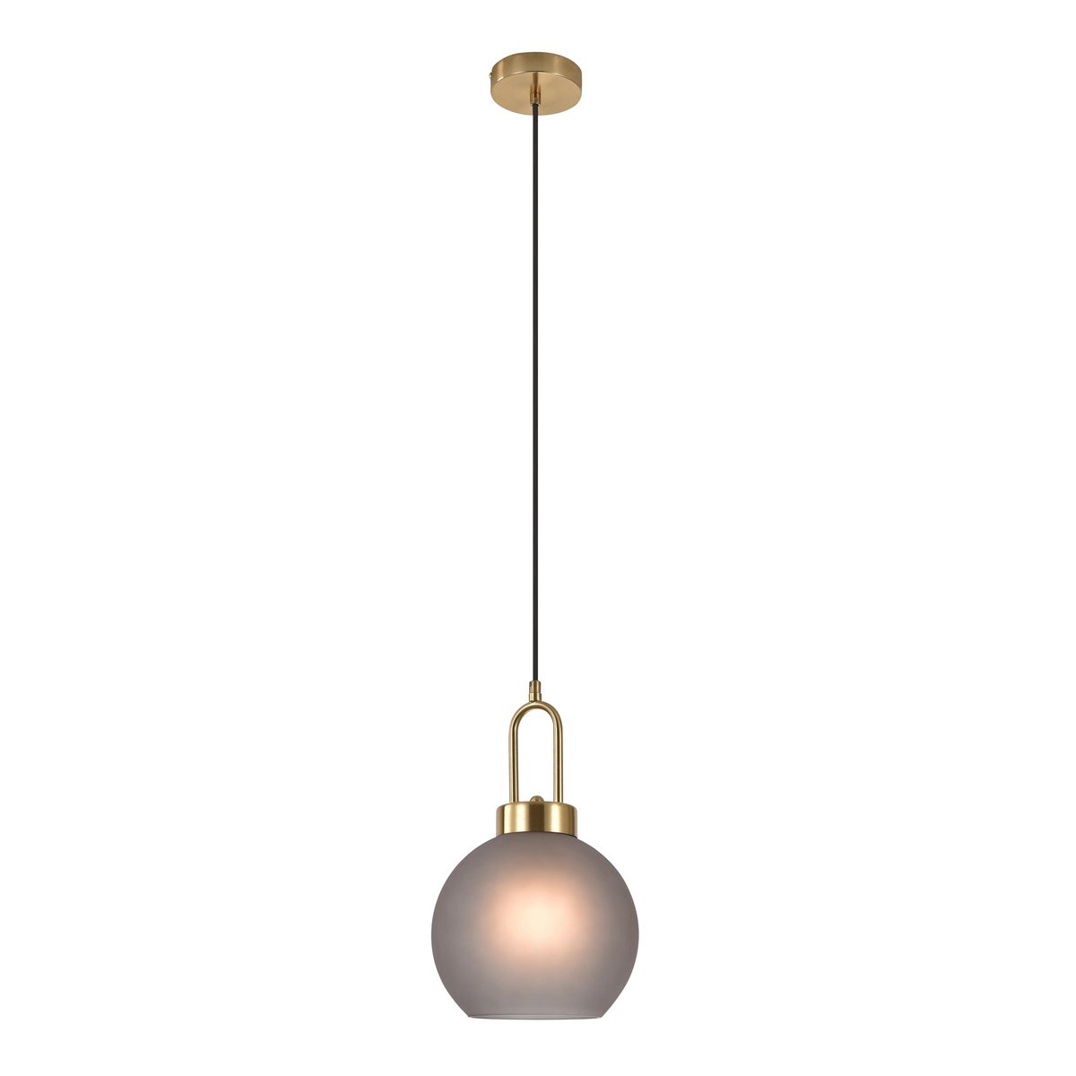 Luton-Pendelleuchte – Messing, mattes Rauchglas, Ø20 cm, 150 cm Stoffkabel