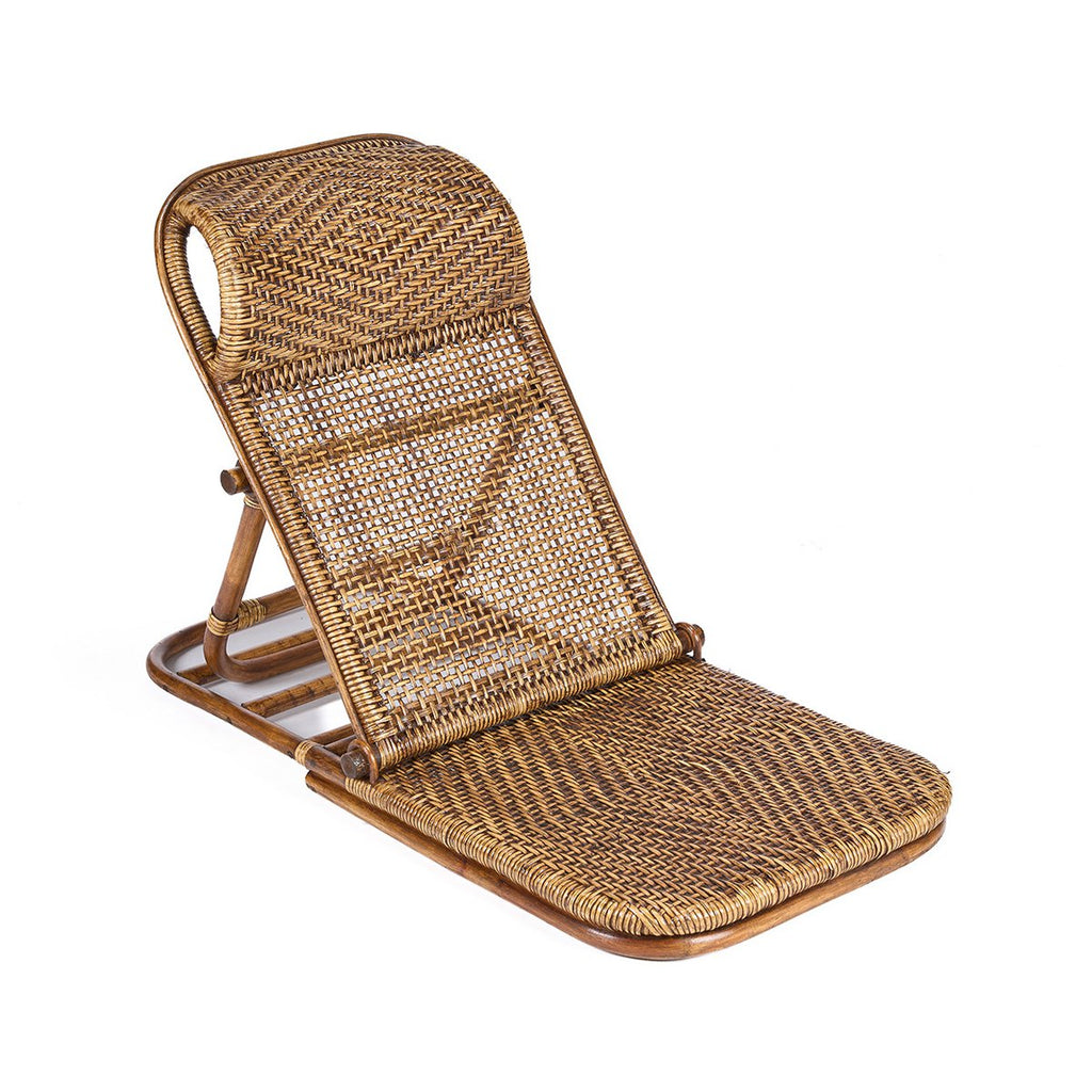 Rattan-Bodenliege dunkles Walnussholz 110cm handgefertigt