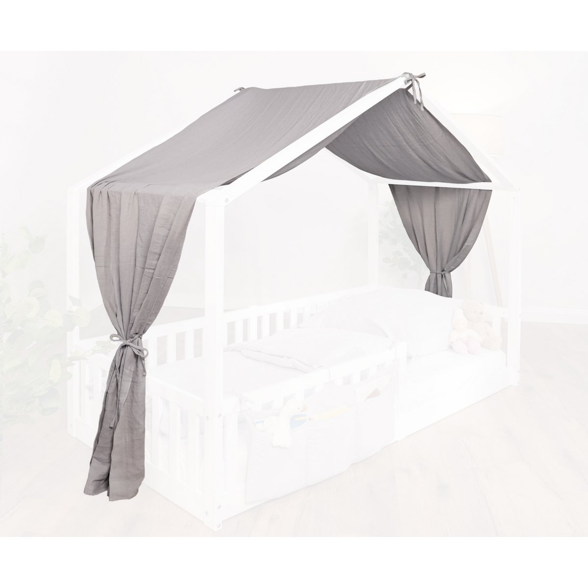 tiSsi® Baldachin Musselin für Hausbetten 90x200 cm grau