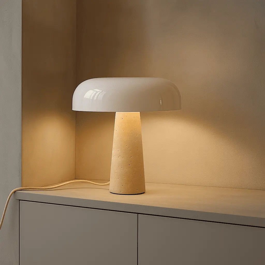 Emily Travertinlampe | Elegantes Design mit Glasschirm