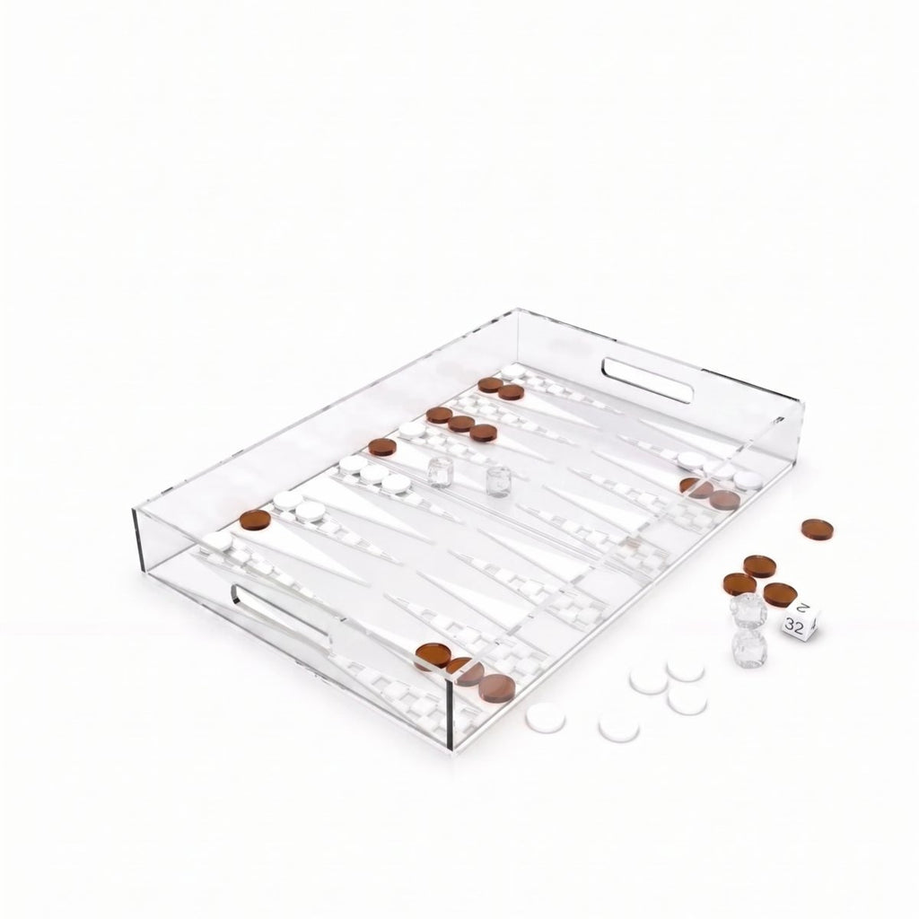 Backgammon-Set Aulica – Acryl-Koffer Weiß/Braun | 25x38x5cm