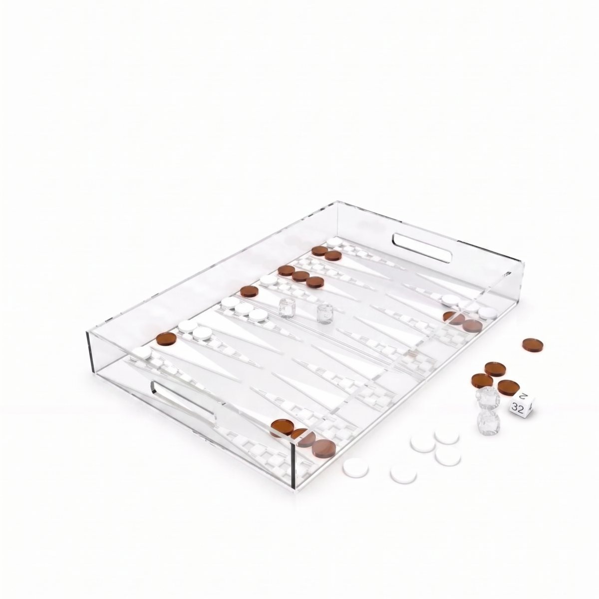 Backgammon-Set Aulica – Acryl-Koffer Weiß/Braun | 25x38x5cm