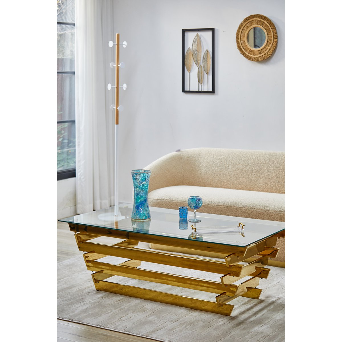 Couchtisch 130x70 cm Gold/Klarglas