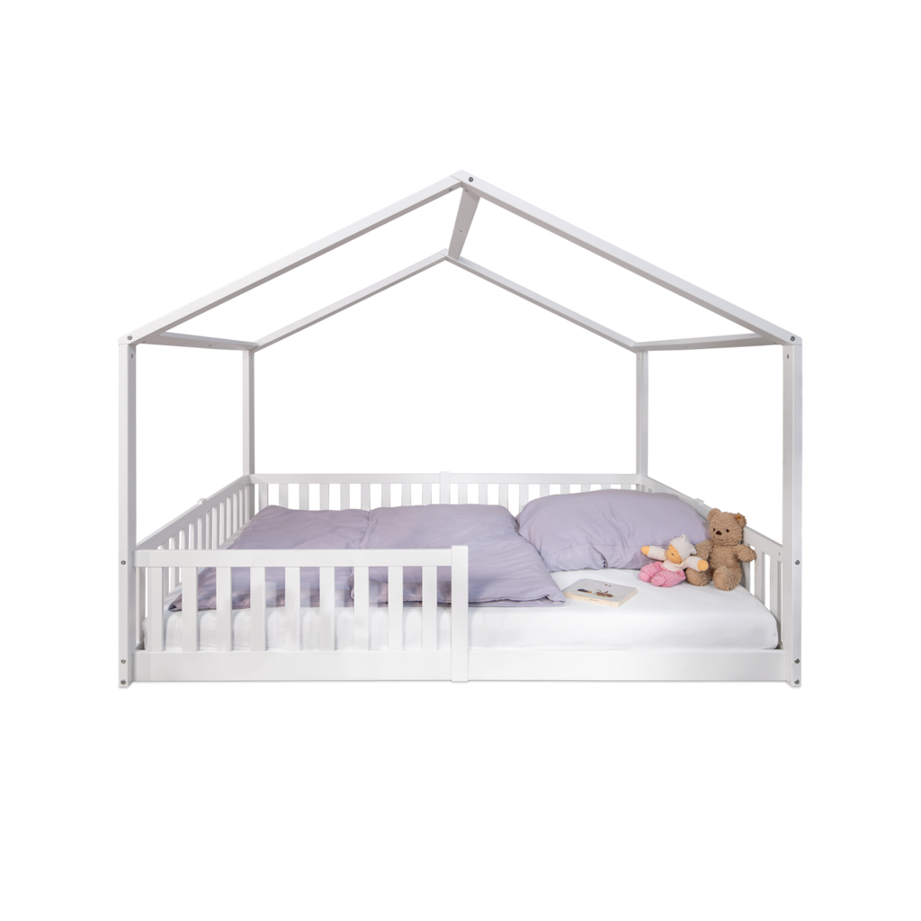 tiSsi® Bodenbett / Hausbett ENNO 140x200 cm Buche WEISS inkl. opt. Dach
