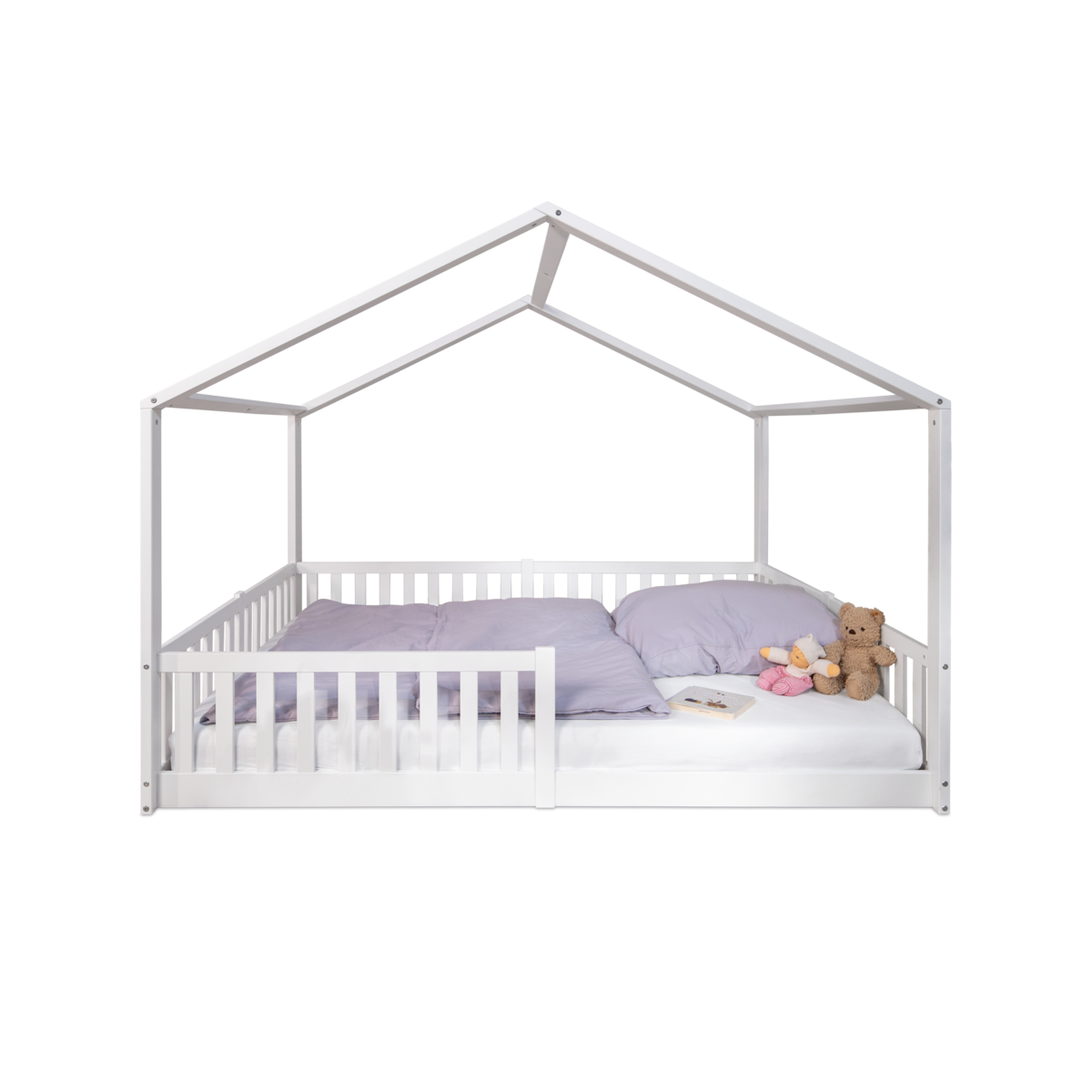 tiSsi® Bodenbett / Hausbett ENNO 140x200 cm Buche WEISS inkl. opt. Dach