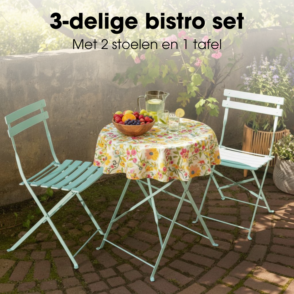 Balkonmöbel Set hellgrün - Tisch 71cm Höhe mit passenden Stühlen