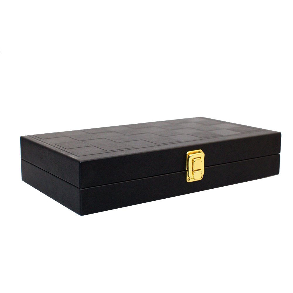 Backgammon -Spiel/Misserfolgsspiel in einer schwarzen Nachahmungslederhülle