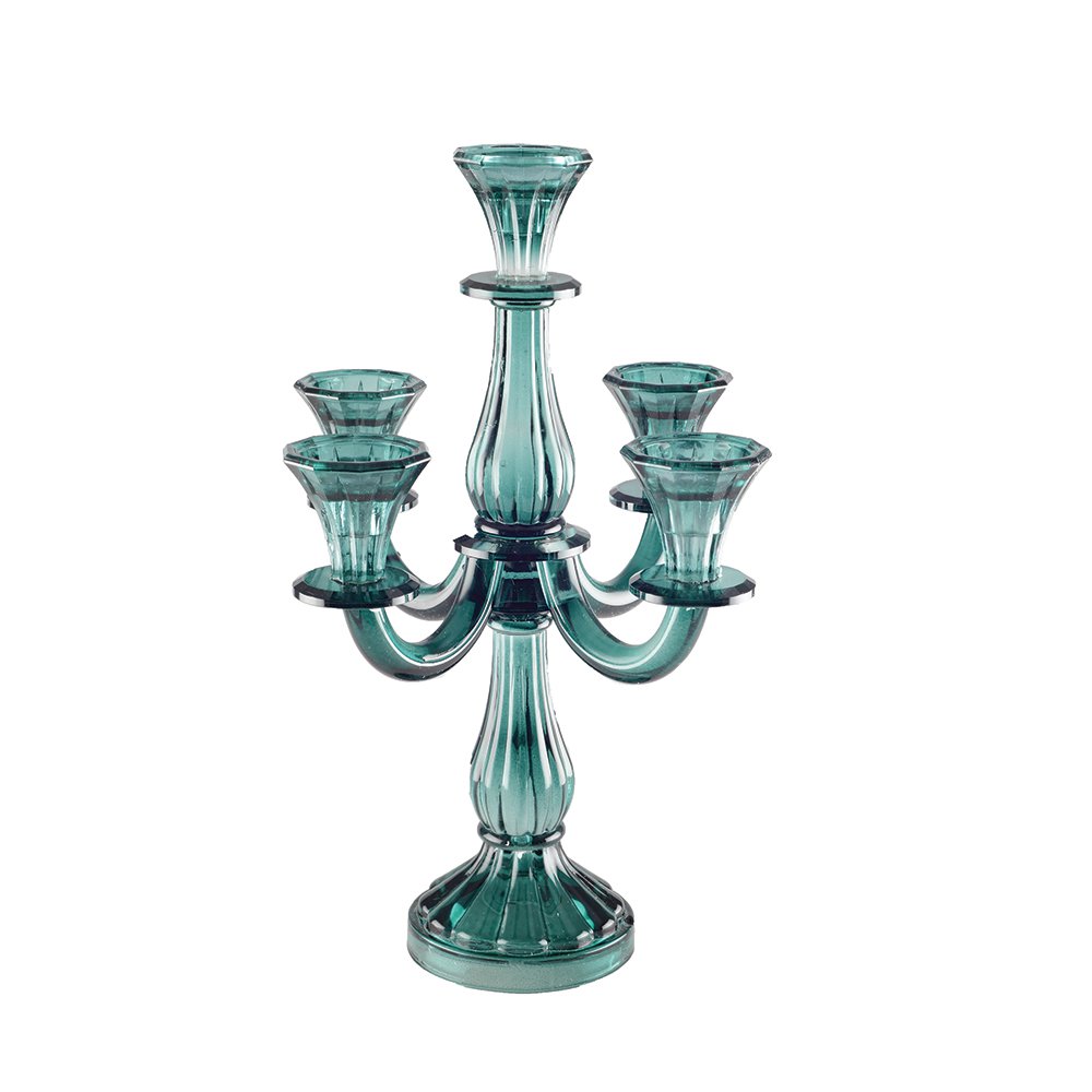 Aulica Kerzenständer 5-armig in Türkis aus Glas, 35cm Höhe