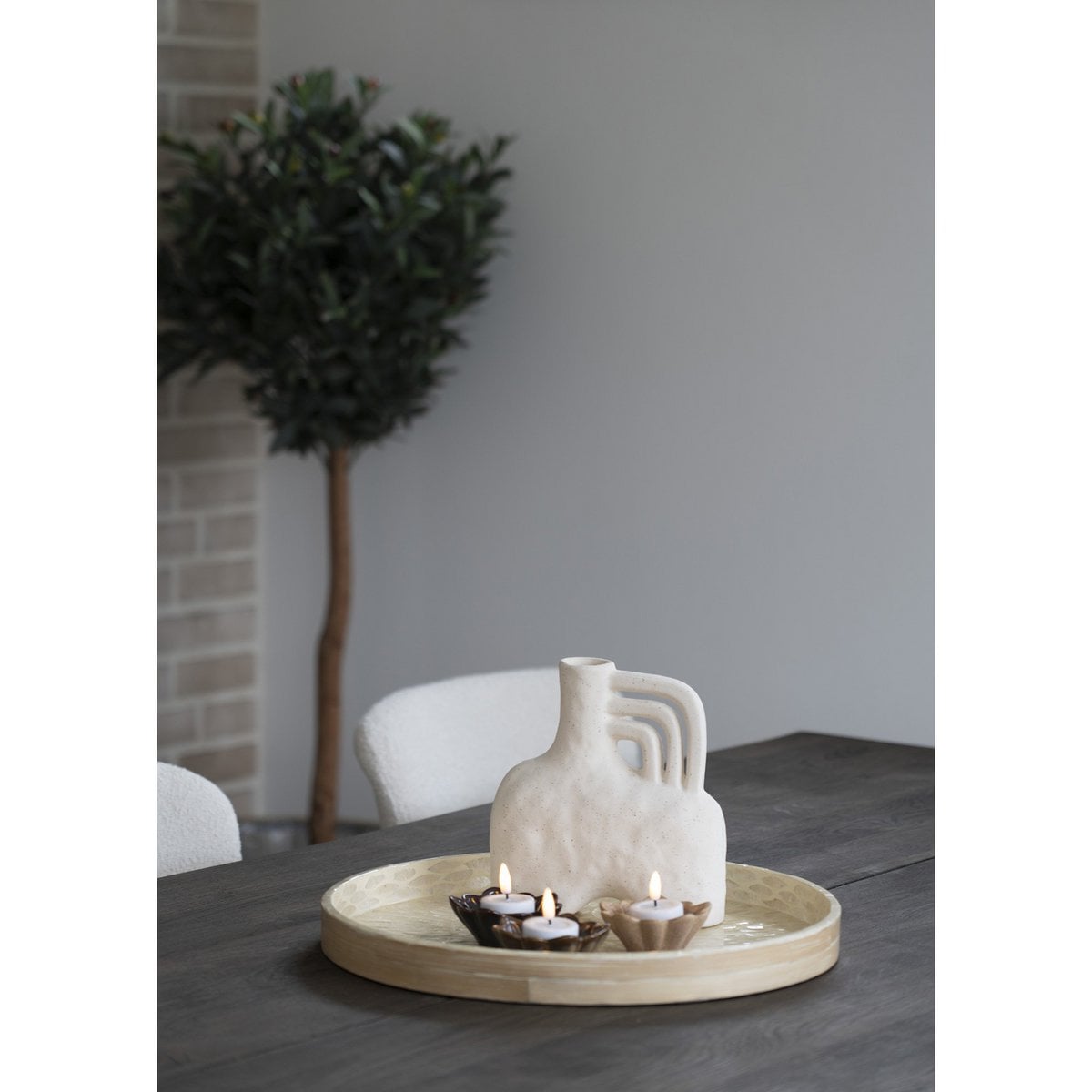 Beige Keramik Vase Gesamtansicht – Trockenblumen Vase