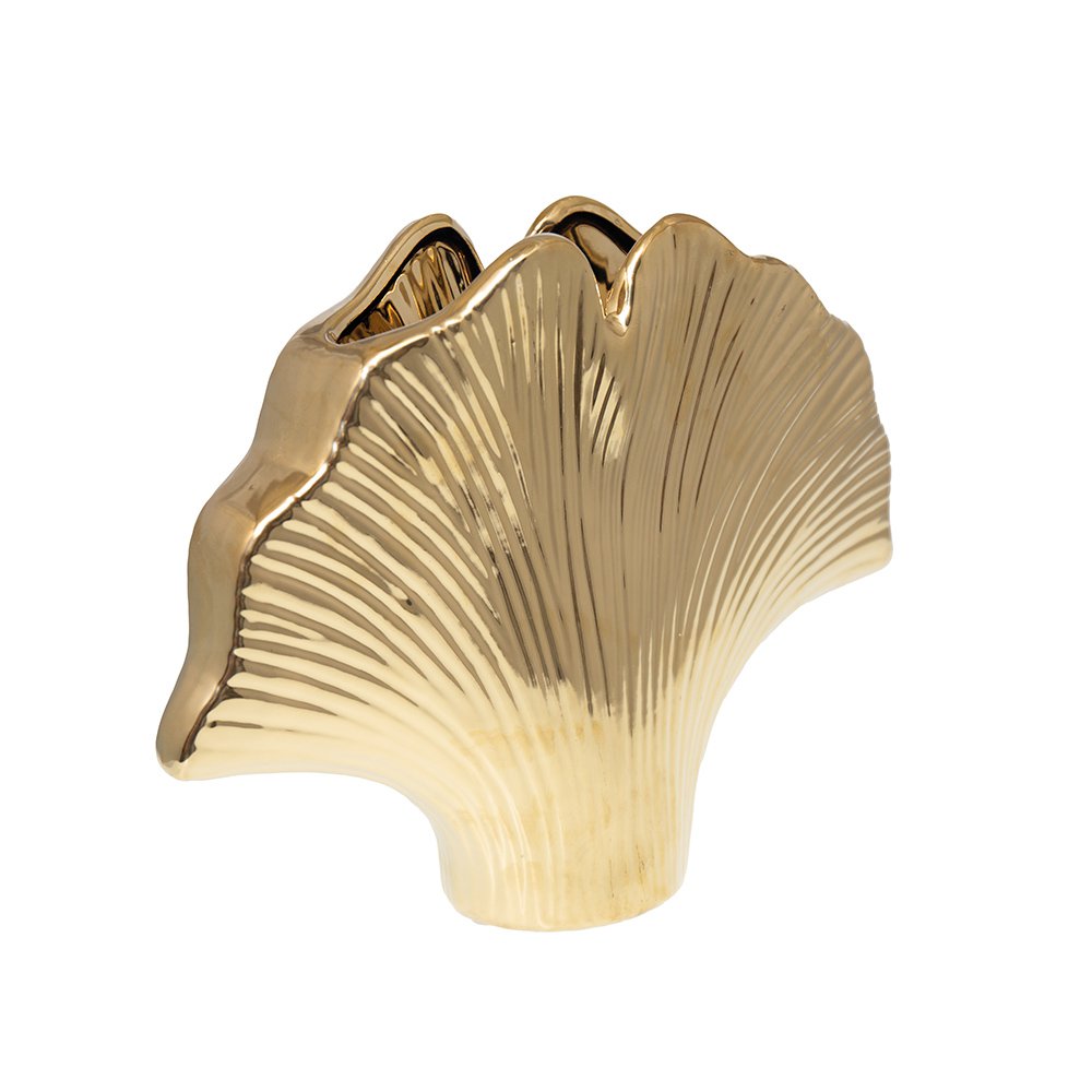 Ginkgo Keramikvase Gold 29,5 cm – Elegante Designer-Vase mit Ginkgo-Blatt-Motiv