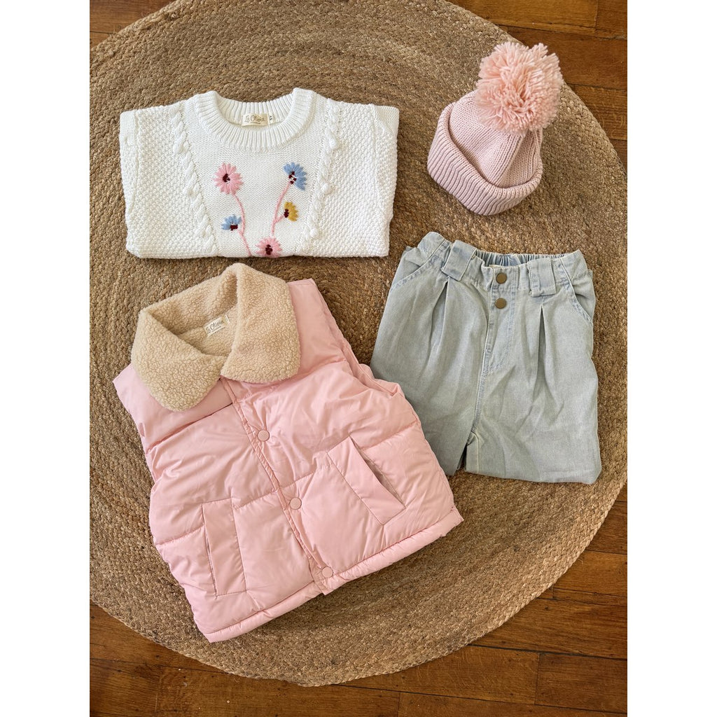 Millie Weißer Pullover mit Blumenstickerei
