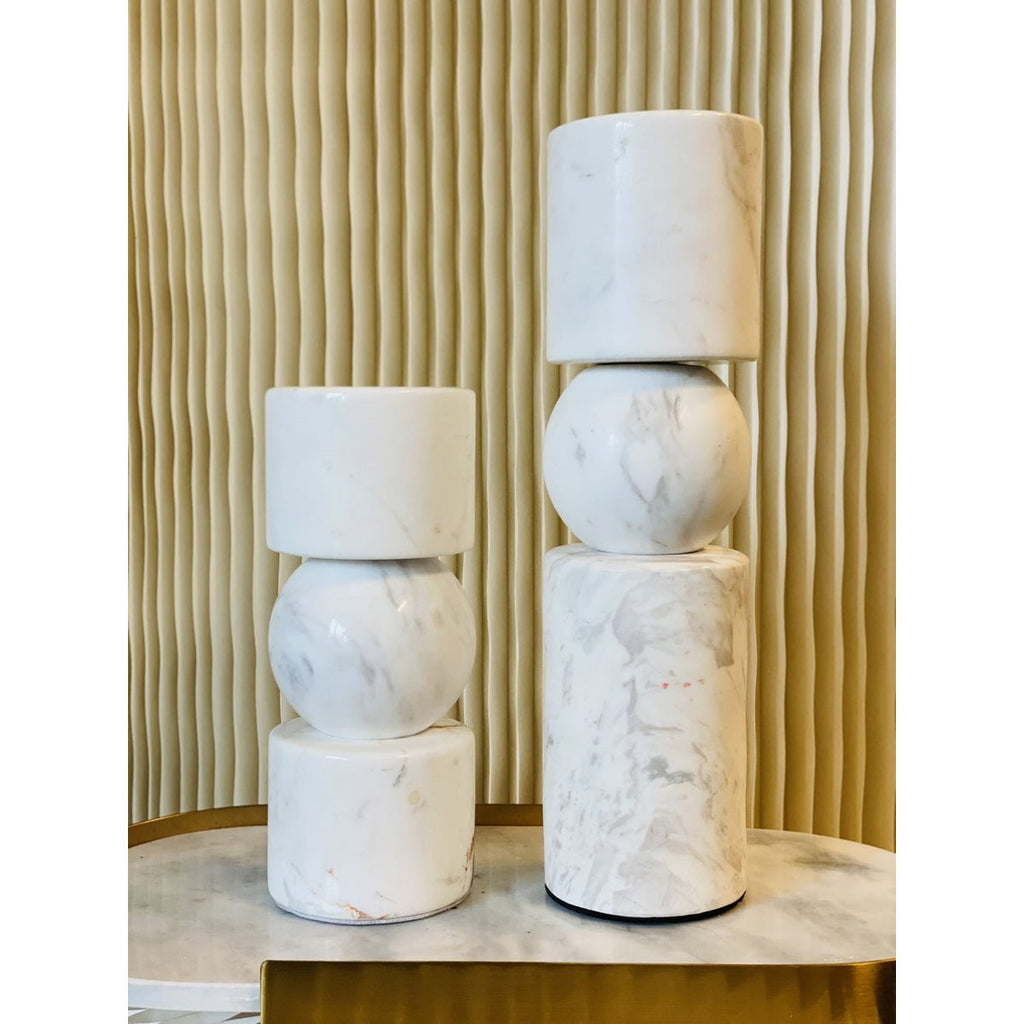 Marmor Kerzenhalter Weiß | Luxuriöser Teelichthalter aus echtem Marmor | H19,5 cm