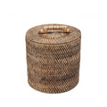 Rattan-Mülleimer niedrig in Naturbraun, handgewebt, Frontansicht