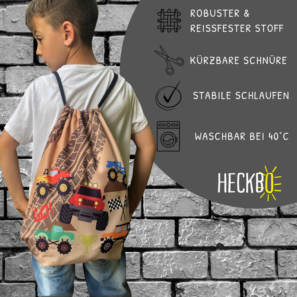 Turnbeutel mit Monster Truck Design für Kinder - Braun