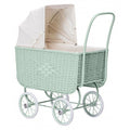 Puppenwagen Retro Rattan grün