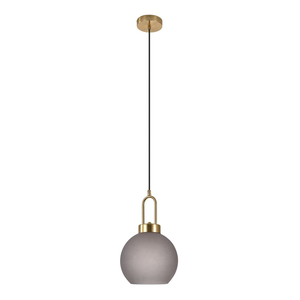 Luton-Pendelleuchte – Messing, mattes Rauchglas, Ø20 cm, 150 cm Stoffkabel