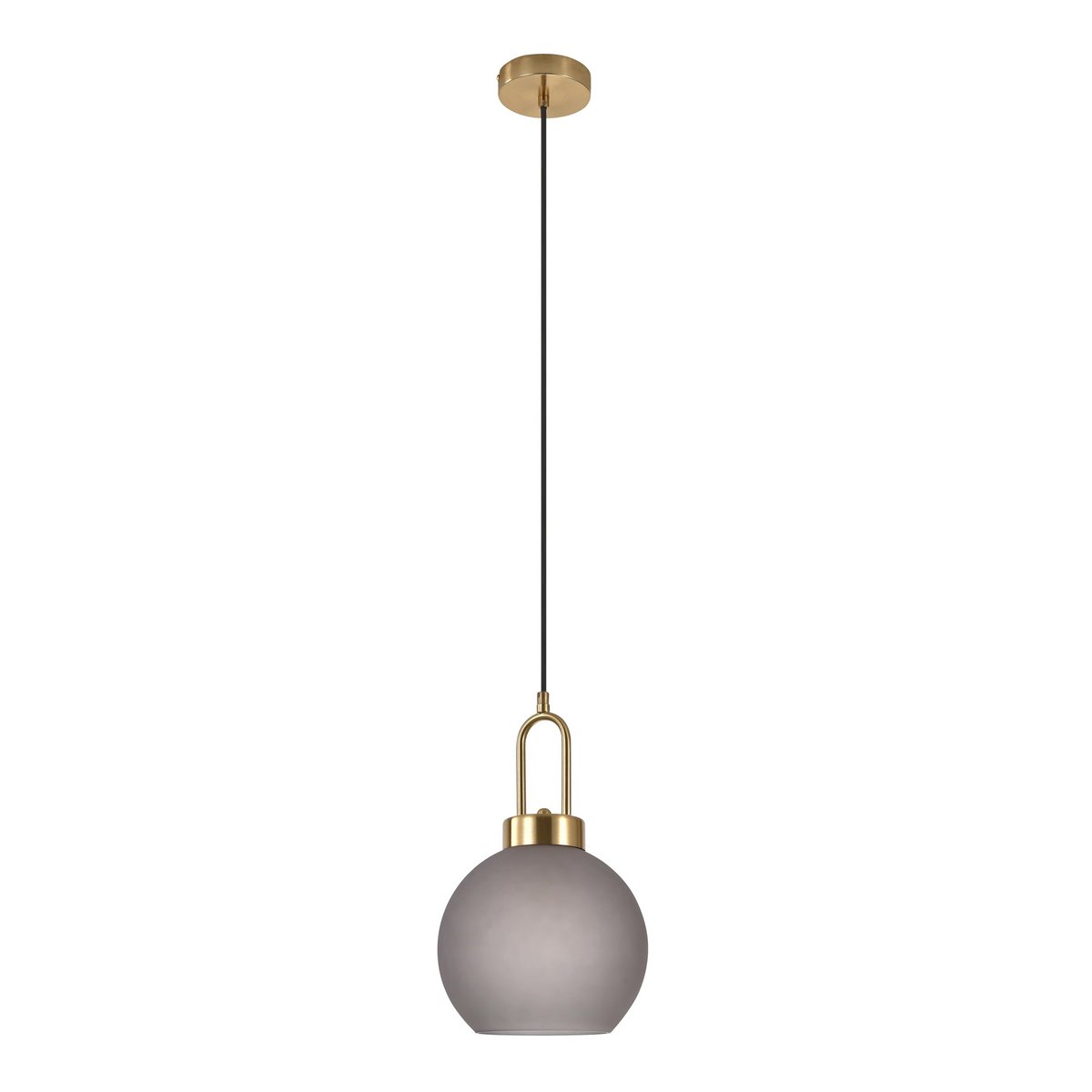 Luton-Pendelleuchte – Messing, mattes Rauchglas, Ø20 cm, 150 cm Stoffkabel