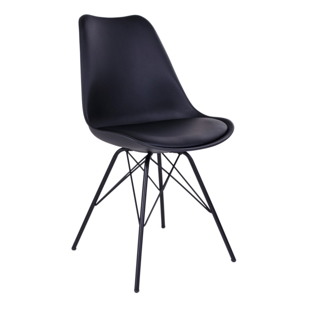 Oslo Esszimmerstuhl – PU-Leder, geformter Kunststoff, Metall, Schwarz – 2er-Set