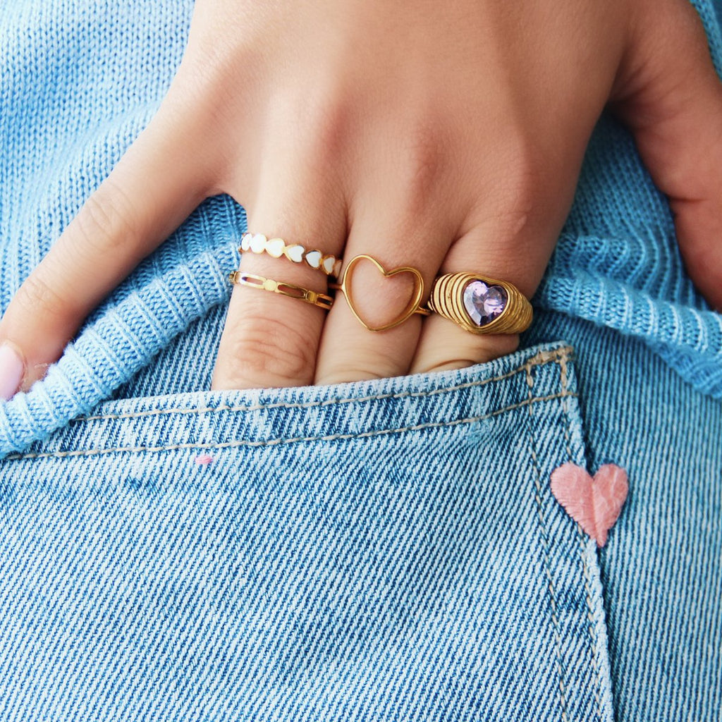 Verstellbarer Ring aus Edelstahl mit Herz – Gold