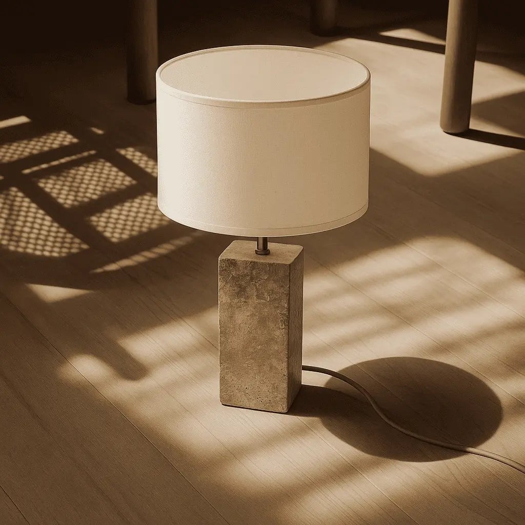 Rosie Travertinlampe | Baumwollschirm und elegantes Design H:49cm