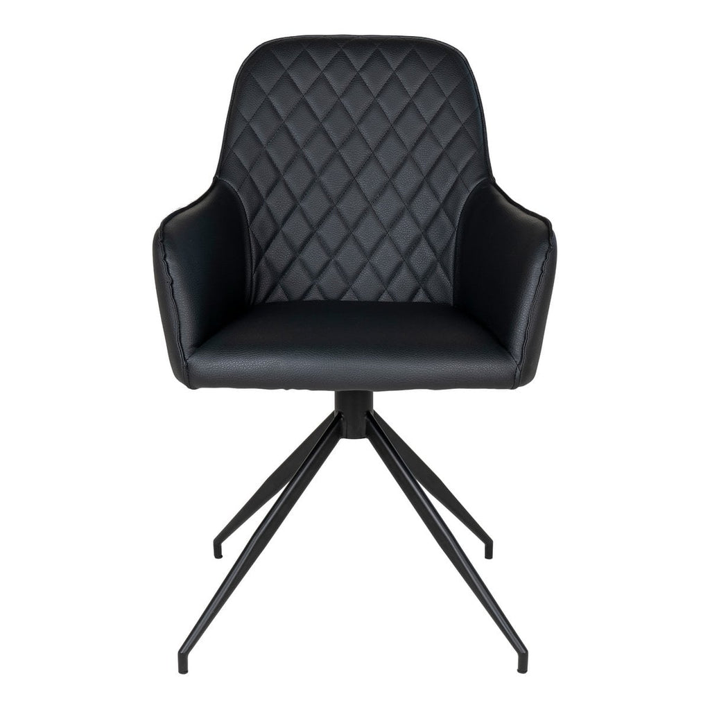 Harbo Esszimmerstuhl mit Drehgelenk – Schwarz, PU-Leder, schwarze Metallbeine
