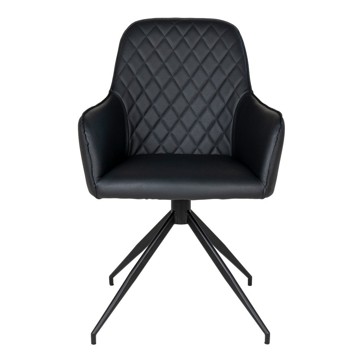 Harbo Esszimmerstuhl mit Drehgelenk – Schwarz, PU-Leder, schwarze Metallbeine