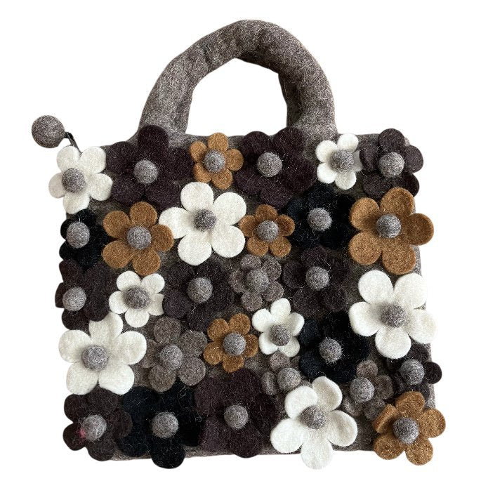 Luna -Leena Kids Handtaschenblumen - grau - Wolle Filz - handgefertigt in Nepal
