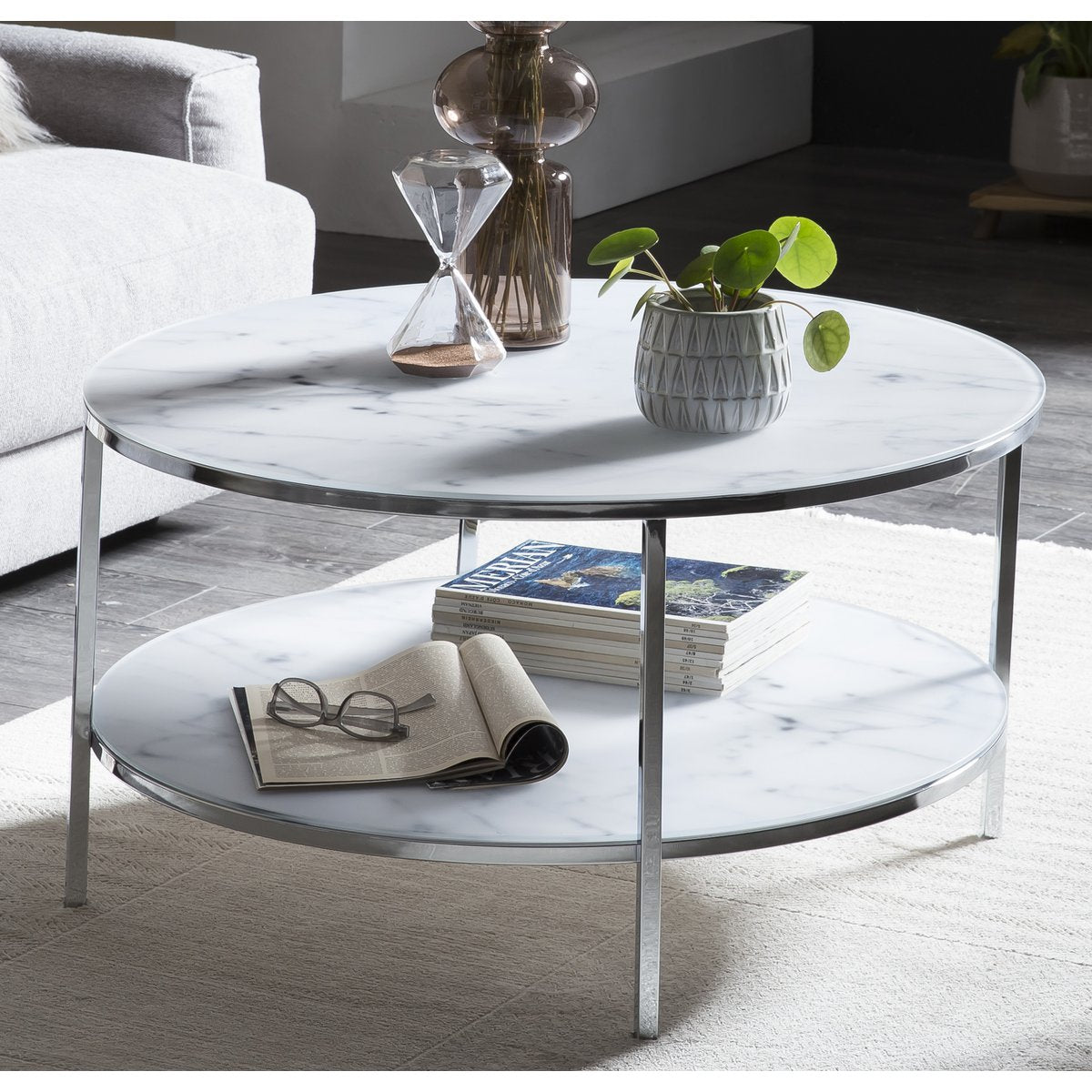 Couchtisch mit 2 Ablagen Ø 80 cm