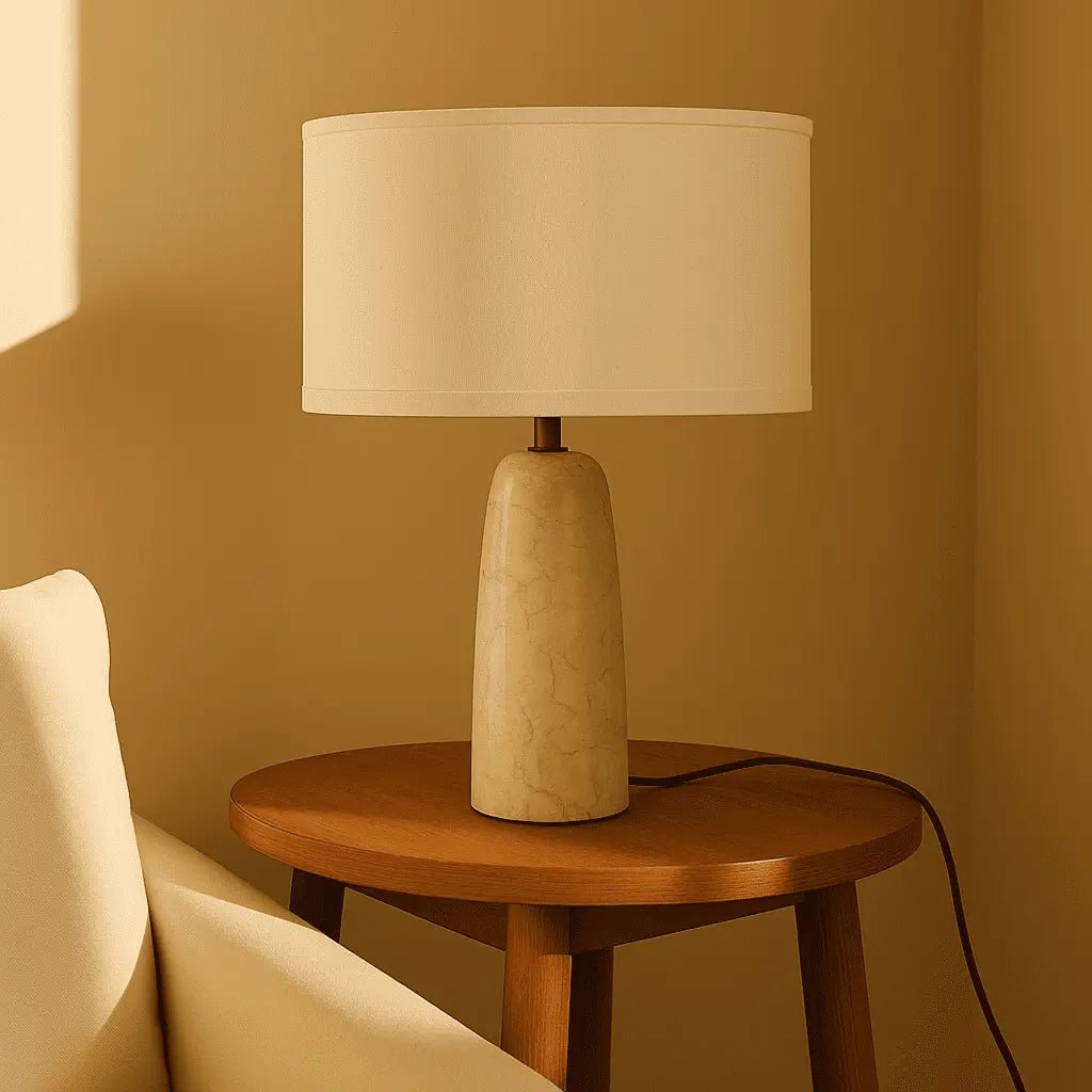 Charlotte Marmorlampe | Baumwollschirm und elegante Beleuchtung