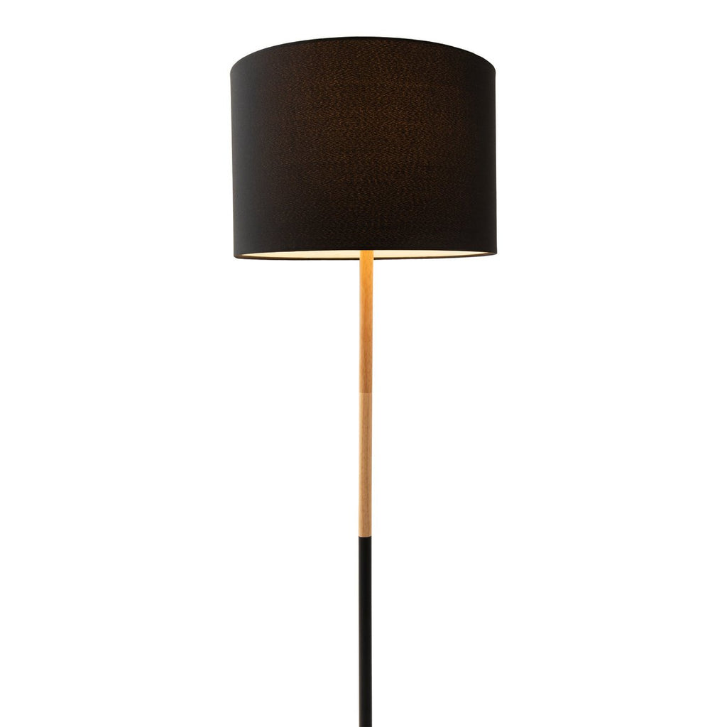 Textil-Stehleuchte "TESSILE", Stehlampe aus Metall, Gummibaumholz und Stoff in Schwarz, und Natur, E27-Fassung, 126 cm hoch
