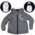 Kinder Regenjacke reflektierend mit Dinosaurier-Motiv grau silber