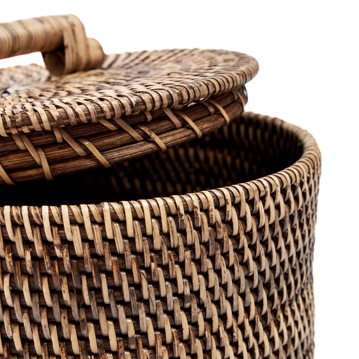 Rattan-Aufbewahrungskorb niedrig in Naturbraun, Draufsicht