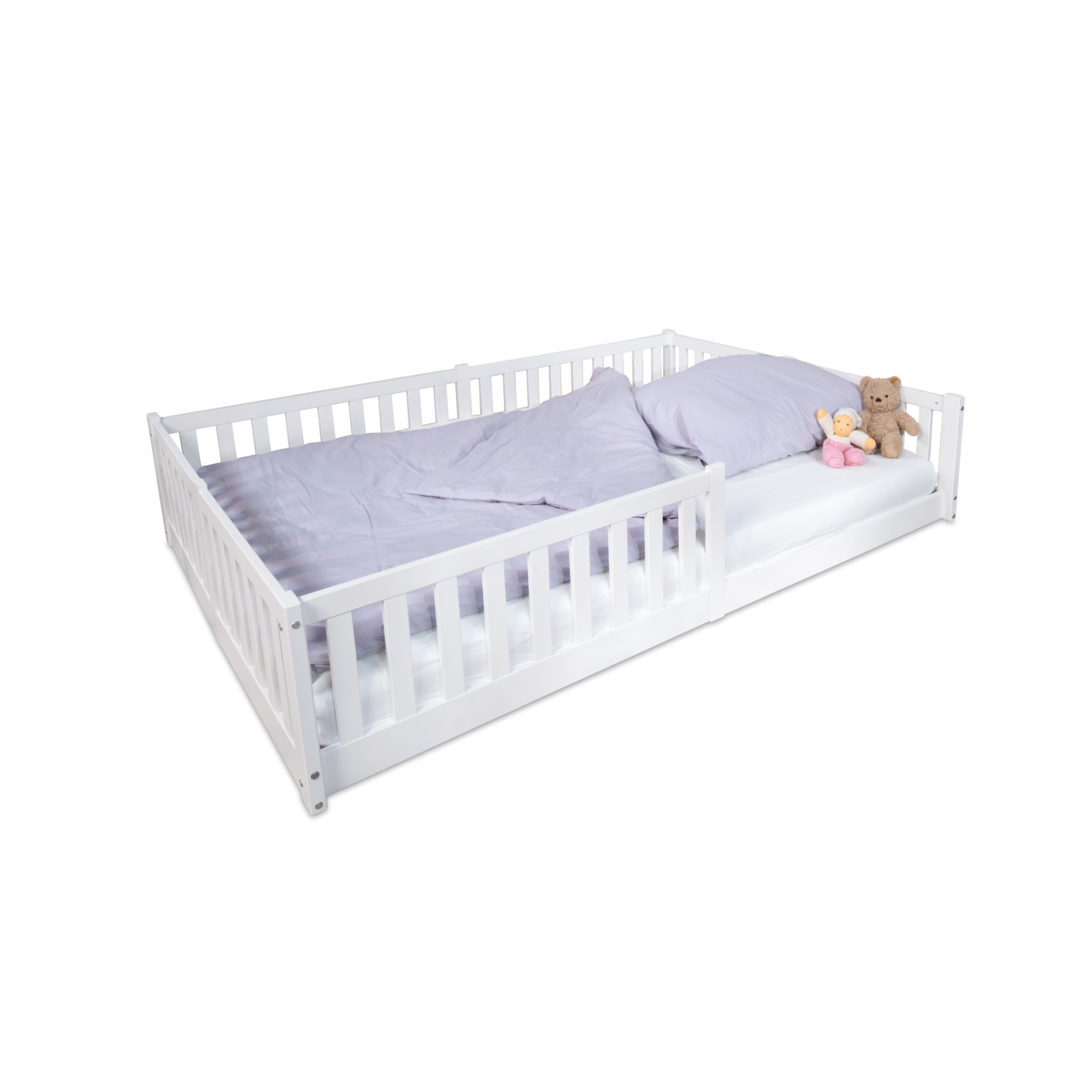 tiSsi® Bodenbett / Hausbett ENNO 140x200 cm Buche WEISS inkl. opt. Dach