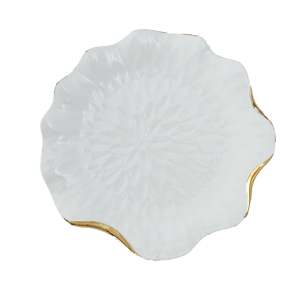 Weiße Porzellan-Platte mit goldenen Kanten von Aulica