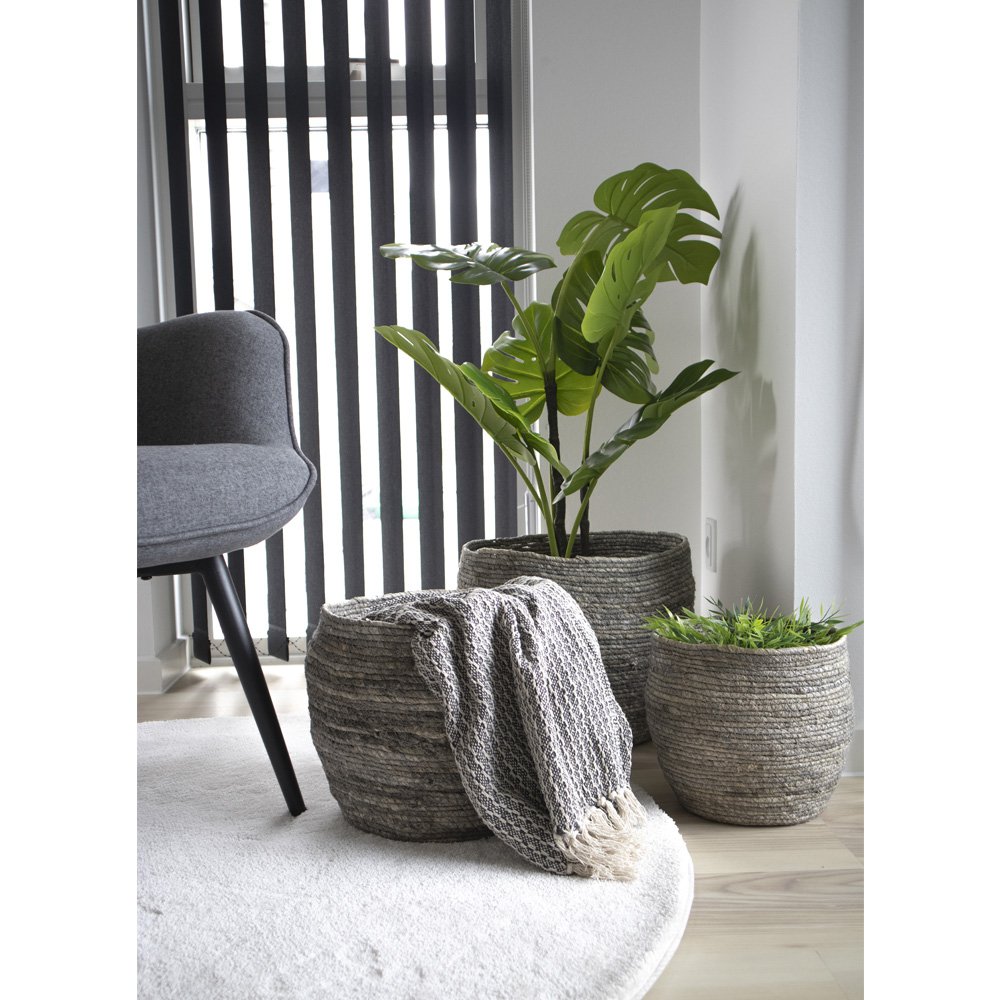 Tivoli-Körbe – Grau, Maisblatt, 33 x 33 x 30 cm – 3er-Set