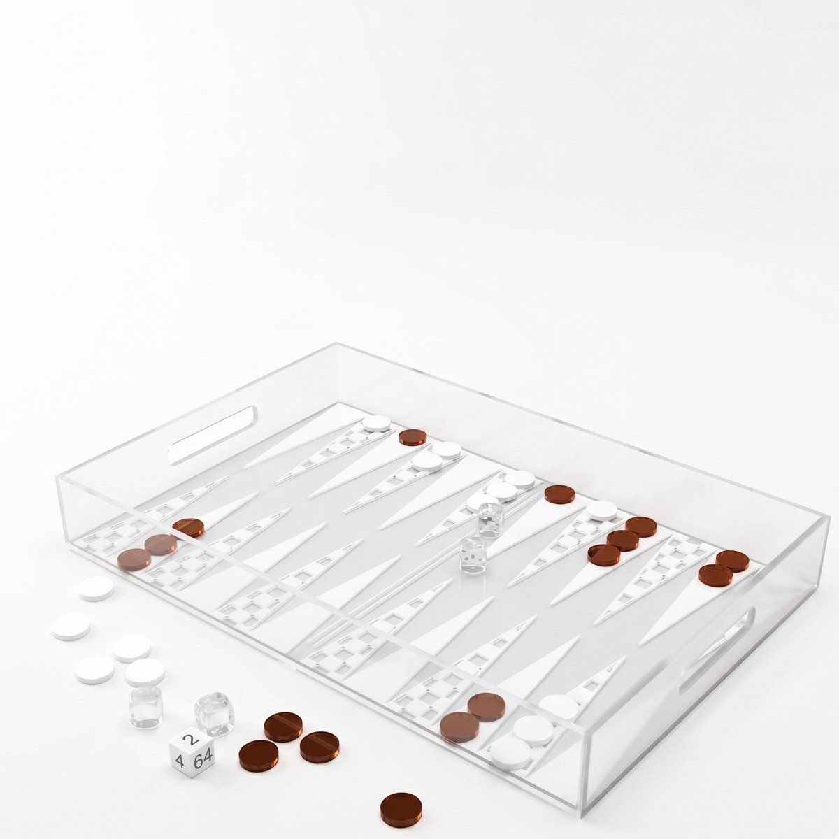 Backgammon-Set Aulica – Acryl-Koffer Weiß/Braun | 25x38x5cm