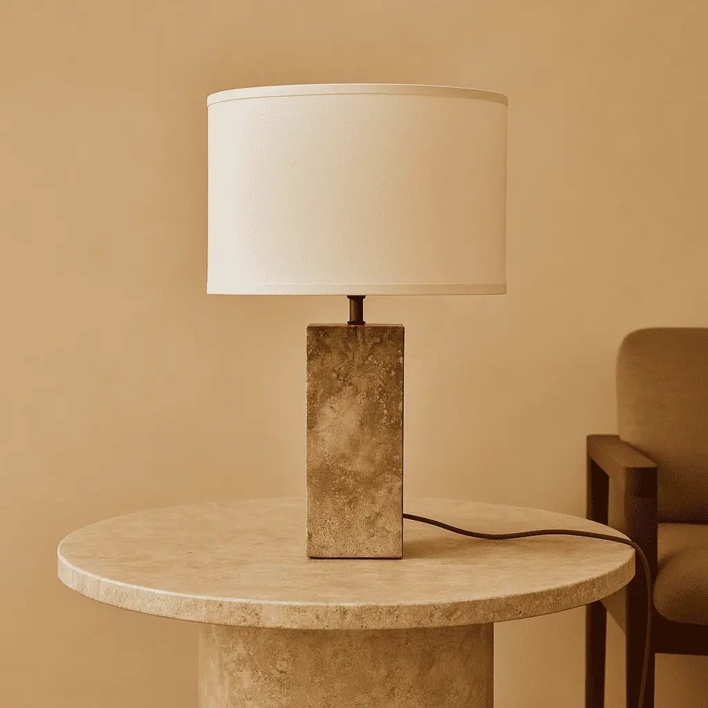 Rosie Travertinlampe | Baumwollschirm und elegantes Design H:49cm